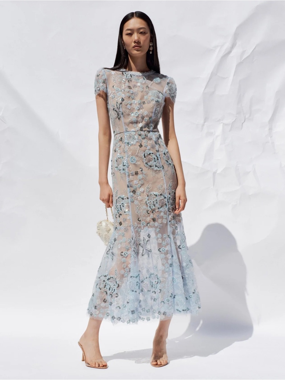 SELF-PORTRAIT $780 Blue Sequined Beaded Midi Dress 4